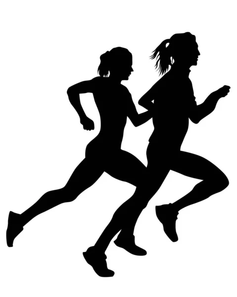 Los Atletas Jóvenes Corren Una Maratón Siluetas Aisladas Sobre Fondo — Archivo Imágenes Vectoriales