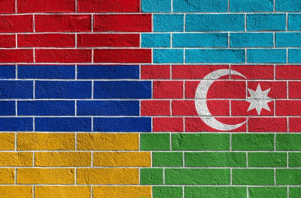 Bandeiras Armenia Azerbaijan Parede Tijolo Velho — Fotografia de Stock
