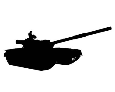 Büyük, modern bir tank. Beyaz arkaplanda izole edilmiş siluet