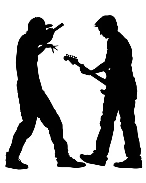 Mann Mit Gitarre Auf Der Bühne Vereinzelte Silhouetten Von Menschen — Stockvektor