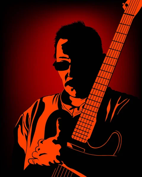 Hombre Whit Guitarra Realizar Escenario Cartel Música Guitarra — Vector de stock