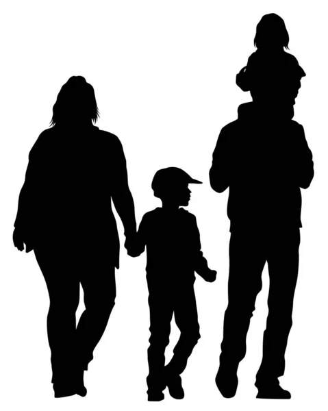 Familjer Med Små Barn Som Går Gatan Isolerade Silhuetter Människor — Stock vektor