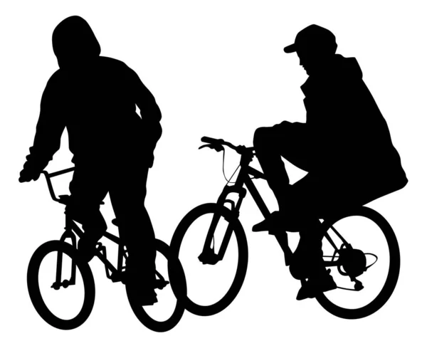 Young Athlete Bike Extreme Stunts Isolated Silhouette White Background — Stock Vector