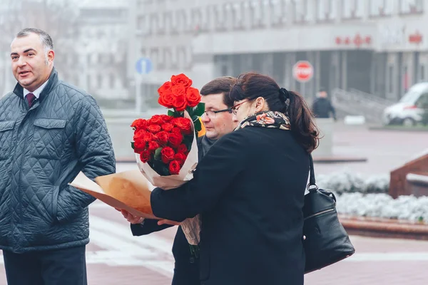 Noviembre 2018 Minsk Bielorrusia Aniversario Gran Revolución Socialista Octubre Hombre — Foto de Stock