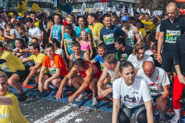 Septiembre 2018 Minsk Bielorrusia Media Maratón Minsk Grupo Personas Haciendo — Foto de Stock