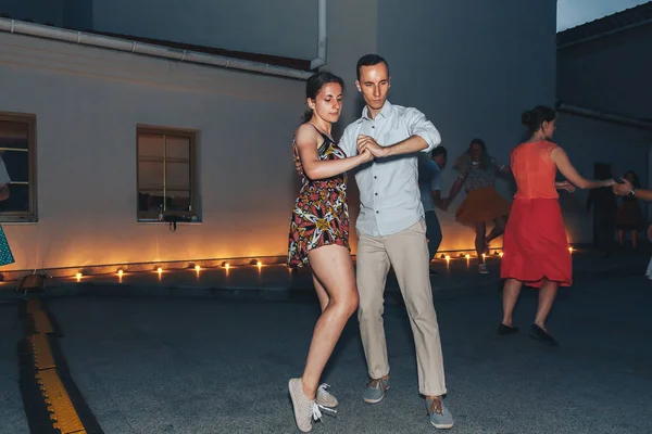 Agosto 2018 Minsk Bielorrusia Hombre Mujer Bailando Durante Evento — Foto de Stock