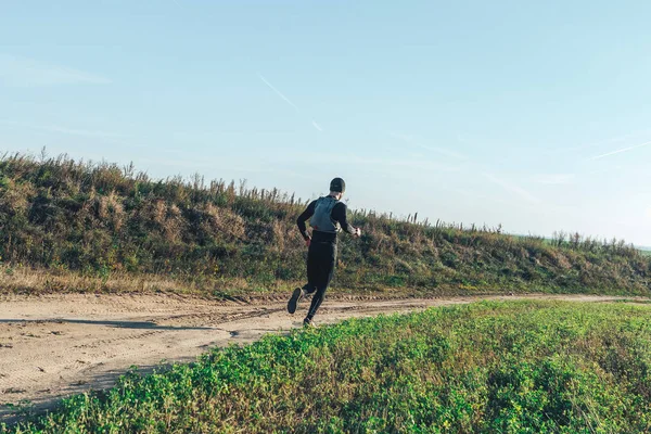 October 2018 Novogrudok Belarus Castle Road Man Running Trail Field — Stock Photo, Image