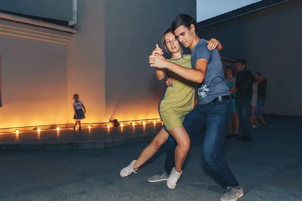 Agosto 2018 Minsk Bielorrusia Hombre Mujer Bailando Durante Evento —  Fotos de Stock