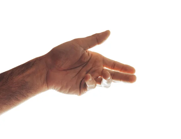 Recortado Tiro Mano Masculina Gesto Aislado Blanco — Foto de Stock