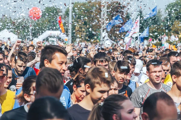 Septiembre 2018 Minsk Bielorrusia Gran Grupo Personas Corre Media Maratón —  Fotos de Stock