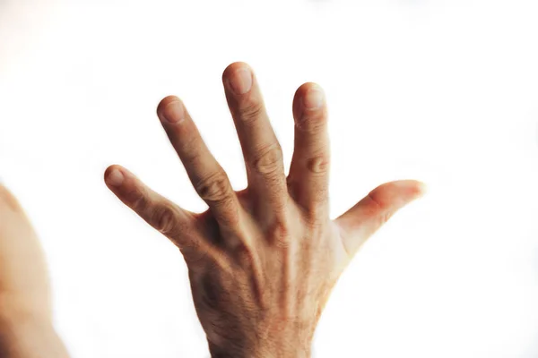 裁剪拍摄的男性手手势孤立的白色 — 图库照片