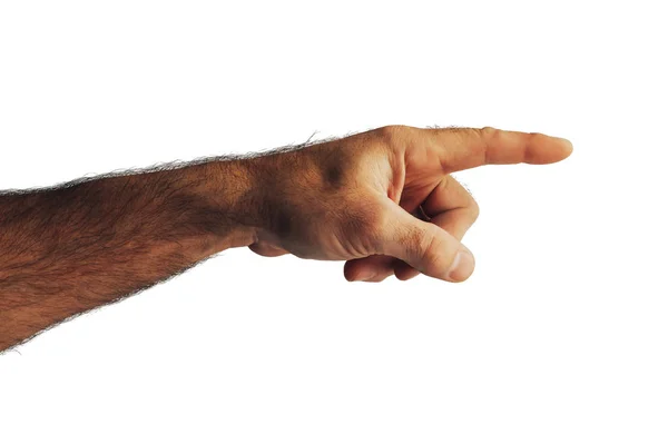 白で隔離の指で指している手のクロップ撮影 — ストック写真