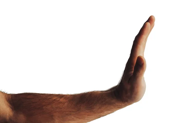 Tiro Cortado Mão Mostrando Gesto Stop Isolado Branco — Fotografia de Stock