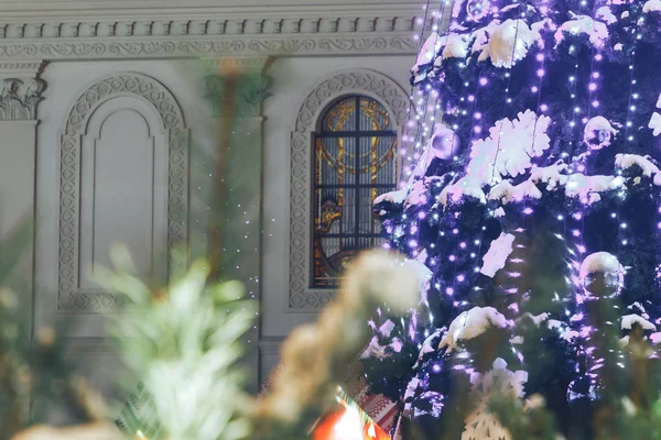 美丽的圣诞树在市中心广场在晚上 — 图库照片