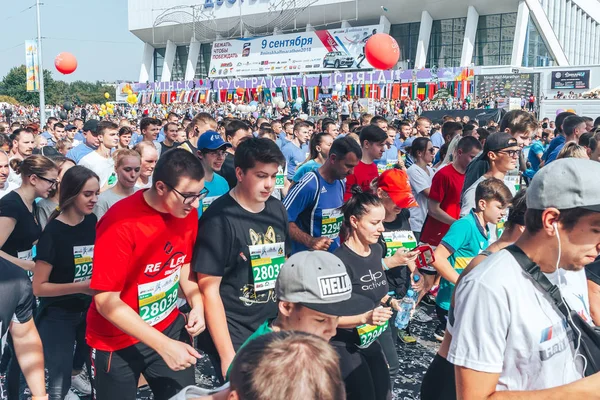 Setembro 2018 Minsk Bielorrússia Meia Maratona Minsk 2018 Grande Grupo — Fotografia de Stock