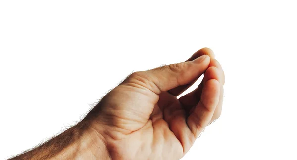 Abgeschnittene Aufnahme Einer Gestikulierenden Hand Isoliert Auf Weiß — Stockfoto