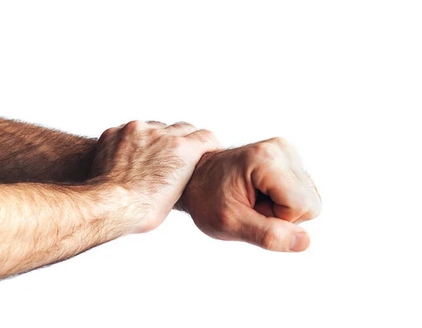 Tiro Cortado Mãos Gesticulando Isolado Branco — Fotografia de Stock