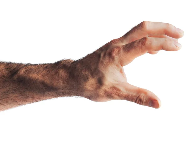 Обрезанный Снимок Мужской Руки Жестикулирующий Изолированным Белом — стоковое фото