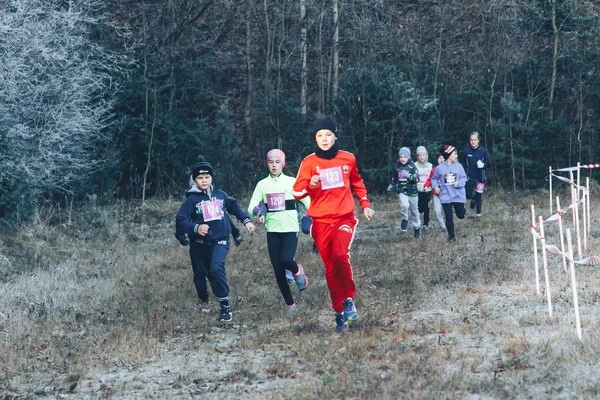Noviembre 2018 Logoisk Bielorrusia Beetle Trail Logoisk Grupo Niños Corriendo — Foto de Stock