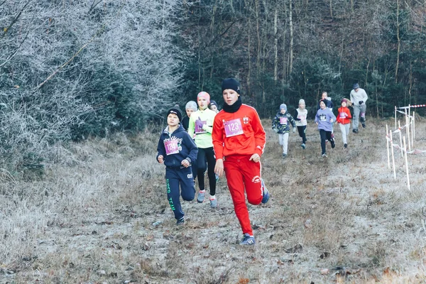 Noviembre 2018 Logoisk Bielorrusia Beetle Trail Logoisk Grupo Niños Corriendo — Foto de Stock