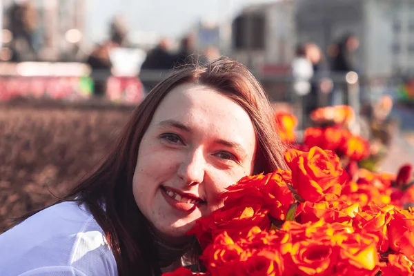 Marzo 2019 Minsk Belarús Día Mujer Carrera Marzo Muchacha Parada — Foto de Stock