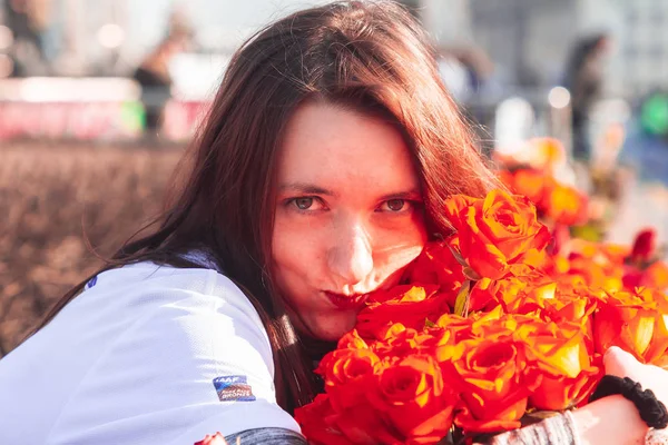 Marzo 2019 Minsk Belarús Día Mujer Carrera Marzo Muchacha Parada — Foto de Stock