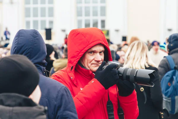 Febrero 2019 Minsk Bielorrusia Carrera Honor Fiesta Del Febrero Fotógrafo — Foto de Stock