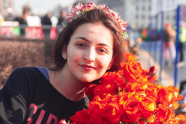 Marzo 2019 Minsk Belarús Día Mujer Carrera Marzo Muchacha Parada — Foto de Stock