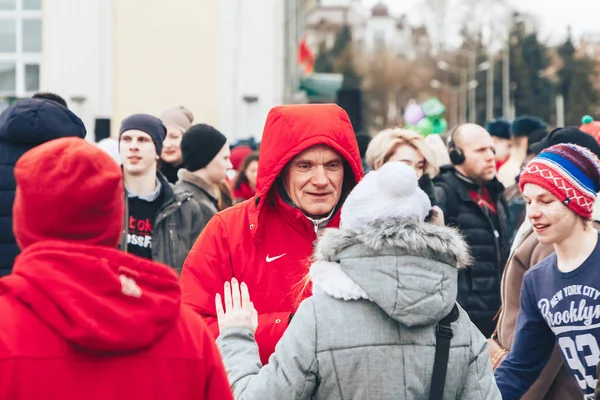 Febrero 2019 Minsk Bielorrusia Carrera Honor Fiesta Febrero Gente Camina — Foto de Stock