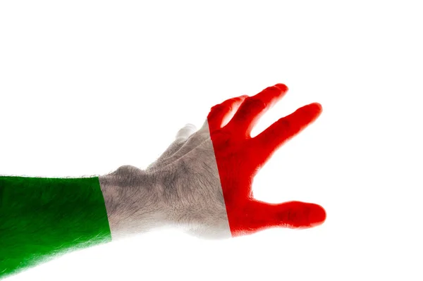 Mano Uomo Maturo Dipinta Nei Colori Della Bandiera Italia Estende — Foto Stock