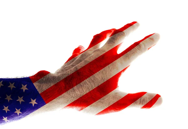 Hand Van Een Volwassen Man Geschilderd Kleuren Van Amerikaanse Vlag — Stockfoto