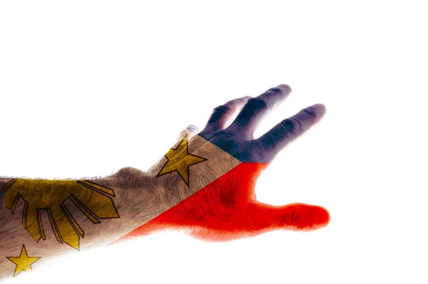 Reife Männliche Hand Bemalt Den Farben Der Philippinischen Flagge Bild — Stockfoto