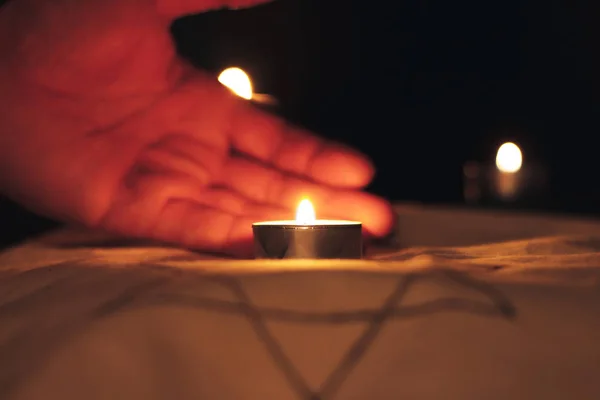 Symbol Remembrance Victims Genocide Jew Candles Burning Star David Black — Stock Photo, Image