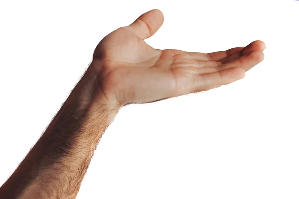 De hand van een sterke volwassen man houdt zijn Palm omhoog — Stockfoto