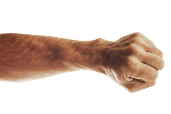 Male clenched fist, isolated on a white background — Stock Photo, Image