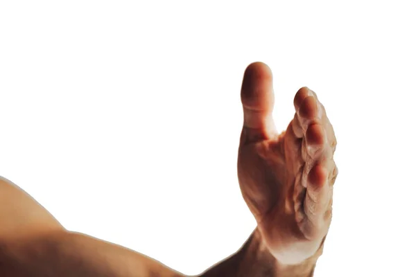 Mão de homem branco aberta e pronta para ajudar ou receber — Fotografia de Stock