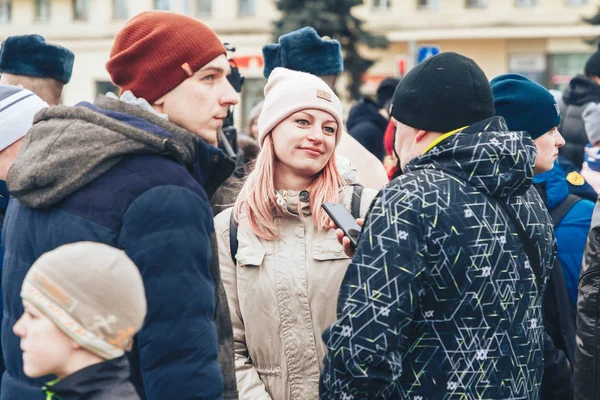Febrero 23, 2019 Minsk Bielorrusia La carrera en honor a la fiesta el 23 de febrero La carrera por los hombres de verdad — Foto de Stock