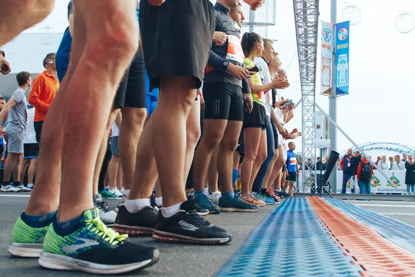 Septiembre 15, 2018 Minsk Bielorrusia Media Maratón Minsk 2019 Correr en la ciudad —  Fotos de Stock