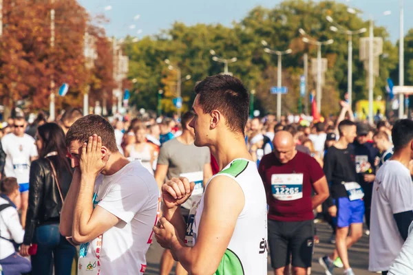 2018 년 9 월 15 일에 확인 함 . Minsk Belarus Half Marathon Minsk 2019 Running in the city — 스톡 사진