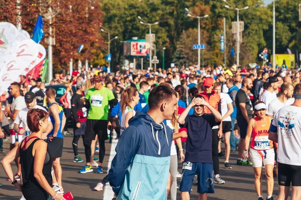 Septiembre 15, 2018 Minsk Bielorrusia Media Maratón Minsk 2019 Correr en la ciudad —  Fotos de Stock