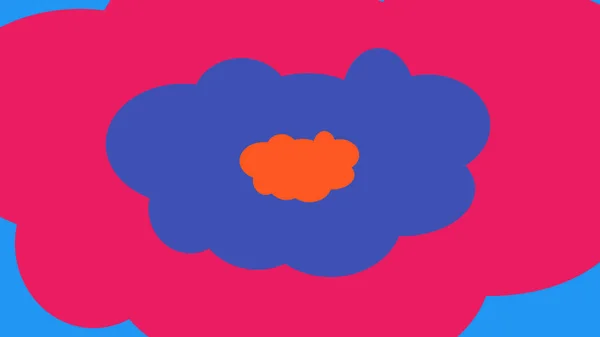 A funny 3d illustration of colorful cartoon clouds imposed on each other. The smallest is orange, the middle is violet, and the biggest is pink. They are in the blue backdrop.