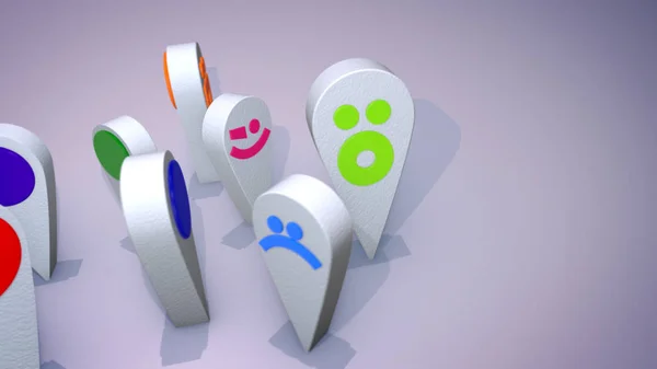 An amusing 3d illustration of smiling multicolored emoticons looking like big drops and and turning one after another happily in the grey background. Their faces create a cheerful mood.