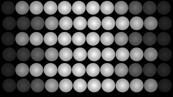 3d illustration of led panel lights from billiard balls placed in rows and forming six moving ways. Three of them move in an opposite way in the black background. They are full of dynamism.