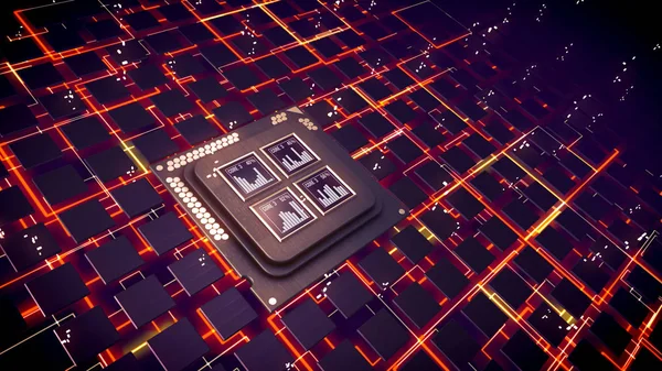 CPU squares shining in futuristic cyberspace