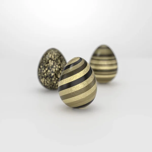 Koncept tři velikonoční vajíčko s pruhovanou zlaté dekorace — Stock fotografie