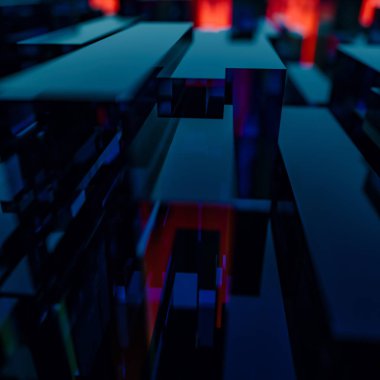 3D Illustration soyut cam Cityscape dikdörtgen çokgenler