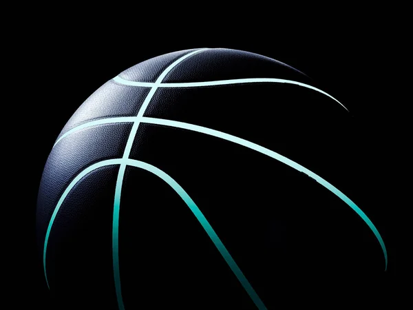 Futuristické 3D vykreslování basketbalové koule s modrým zářících neonové l — Stock fotografie