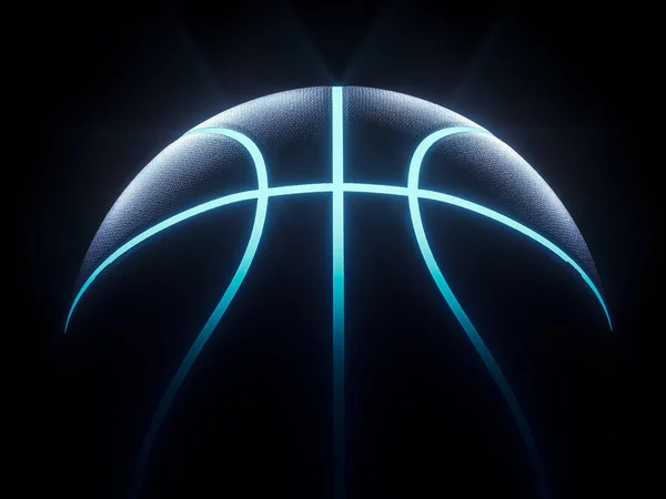 3D renderização de bola de basquete futurista com azul brilhante neo — Fotografia de Stock