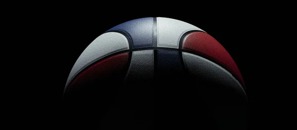 USA vlajka barevný basketbalový míč na černém backhrodu, pohled zepředu — Stock fotografie