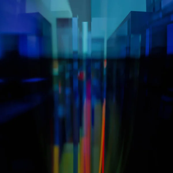 mavi ve turuncu şekiller ile 3D Illüstrasyon sanat cam şehir